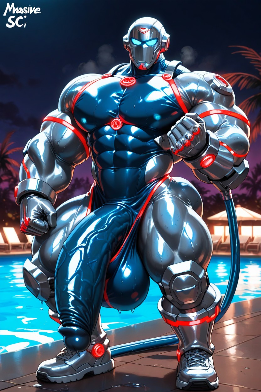 Oiled Skin, Armor Gloves, Blushing Face AI Gay Porn