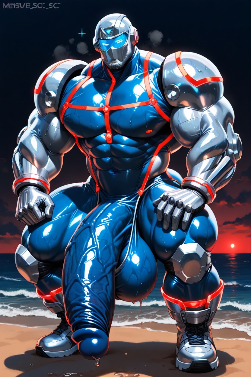 Impossibly Long Hyper Penis, Showing Bulge, Half-squat AI Gay Porn