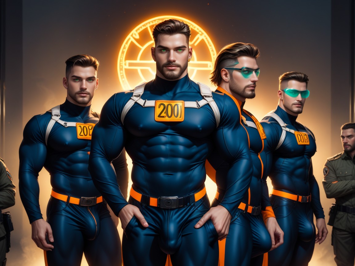 Gigantic Bulge Under Clothes, Caution Signs, Many Clones That Look Like Gordon Freeman From Half-life Game AI Gay Porn