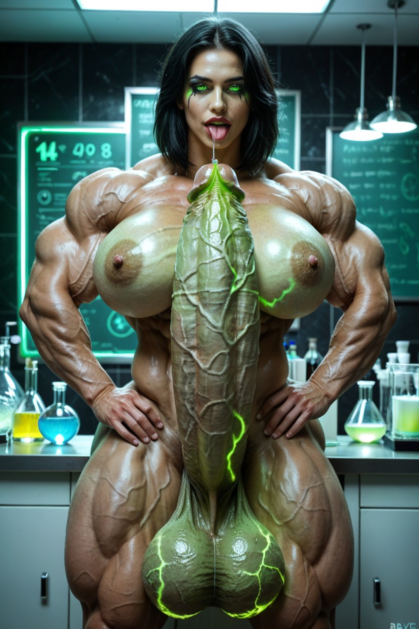 Impossibly Long Glowing Hyper Cock, Cold Green Lighting, Green Skin Porno shemale IA