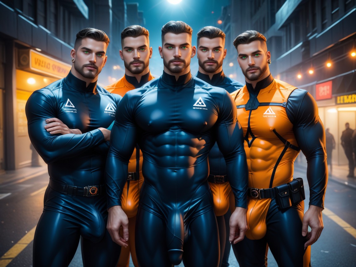 Sleek Form-fitting Clothing, Outline Of Huge Veiny Cock Showing Through Thong, Some Clones Face Front Porno gay IA