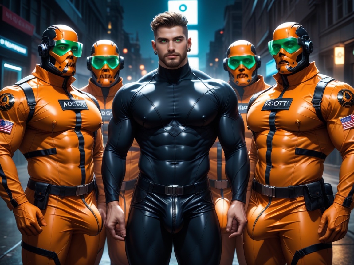 Holster On Thigh, Gigantic Bulge Under Clothes, Full Thick Beard AI Gay Porn
