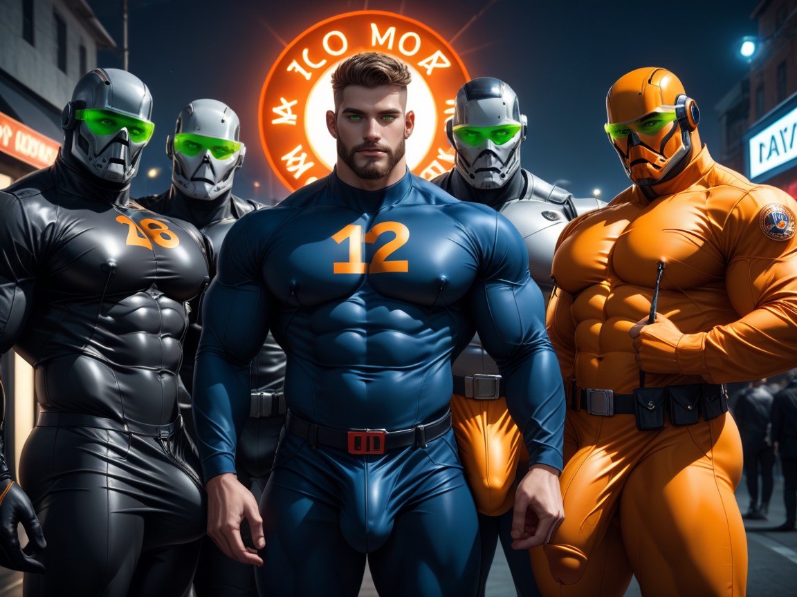 Black With Orange Trim Thong, Massive Erect Engorged Nipples, Radiation AI Gay Porn