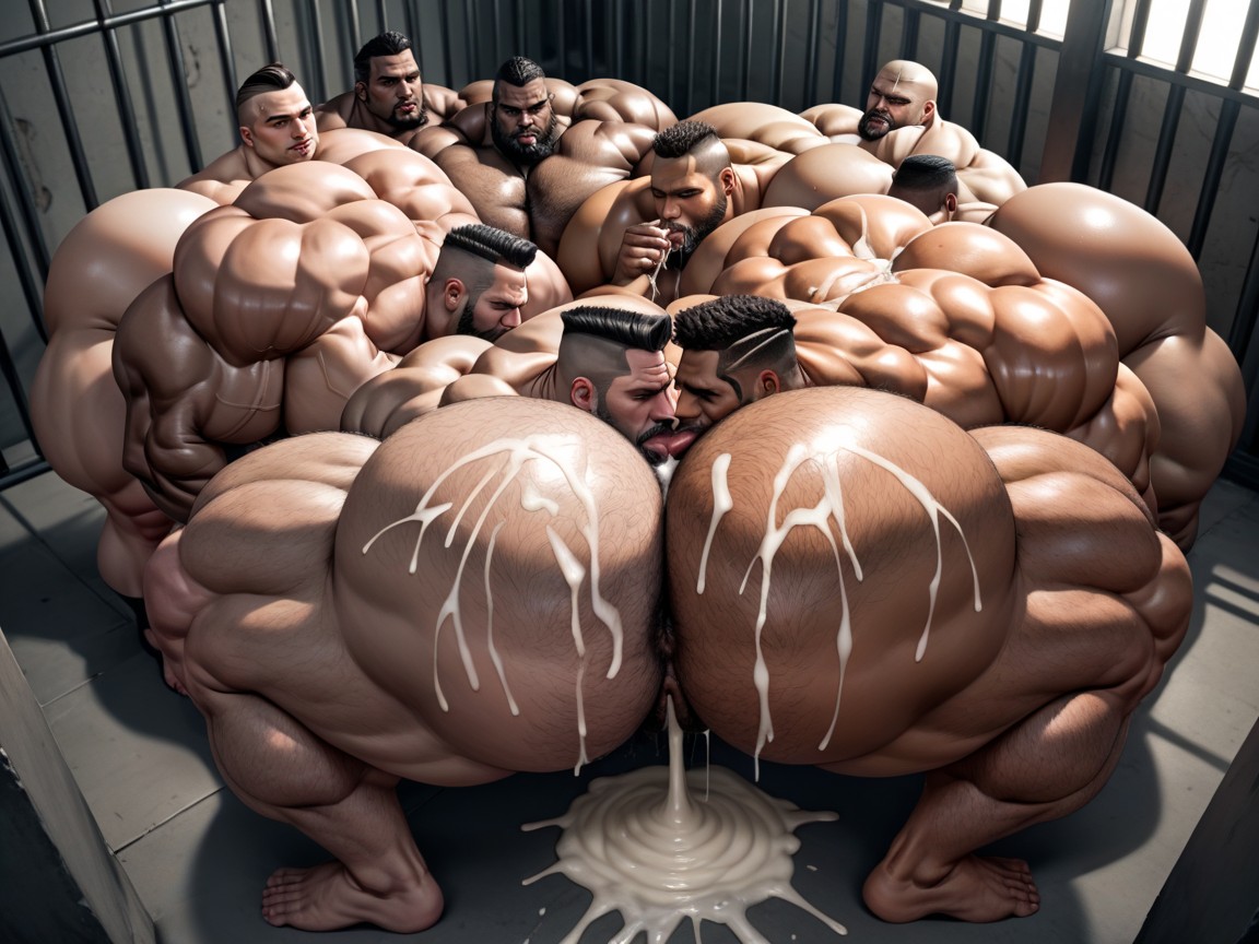 Rough Chiseled Tough Looking Men, Black Hair, Sweaty AI Porn