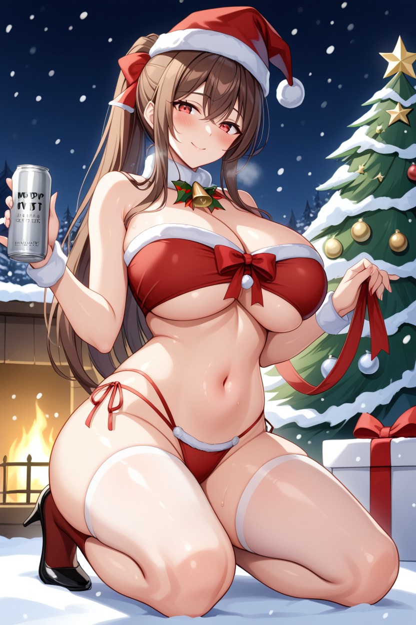 18+, Sexy Santa Claus,christmas Bow, Blushing Face AI Porn