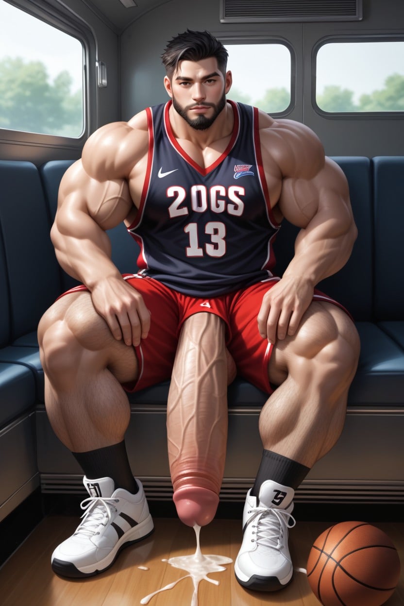 Sitting, Black Hair, Humongous Penis AI Gay Porn