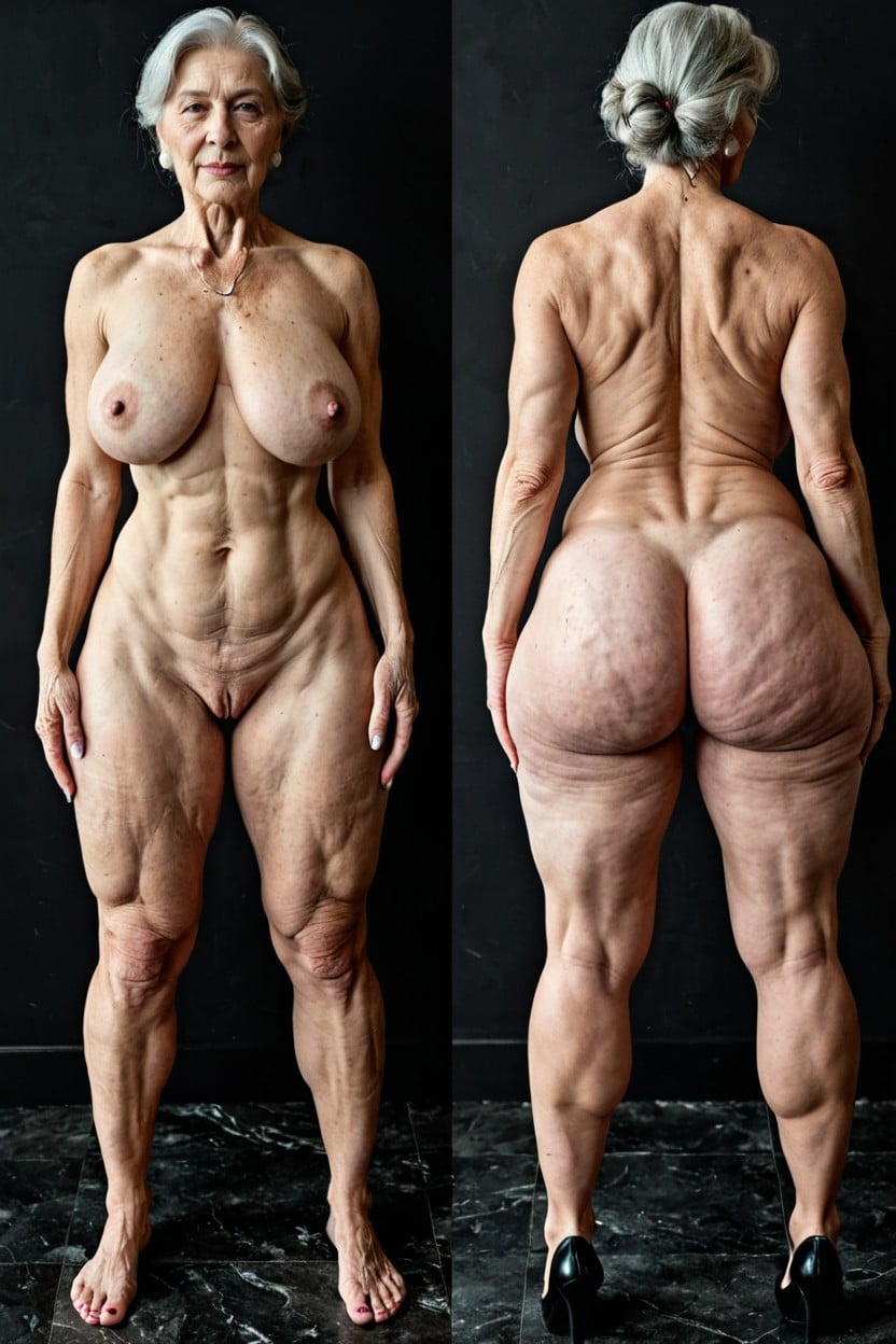 Grandma's Body, Large Thighs, Rear View AI Porn