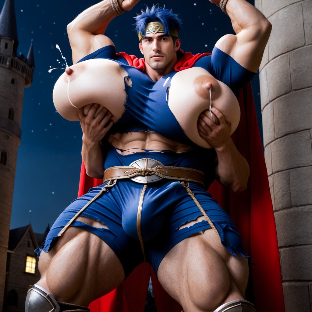 Long Red Cape, Ike From Fire Emblem Armor, Blue Hair AI Gay Porn
