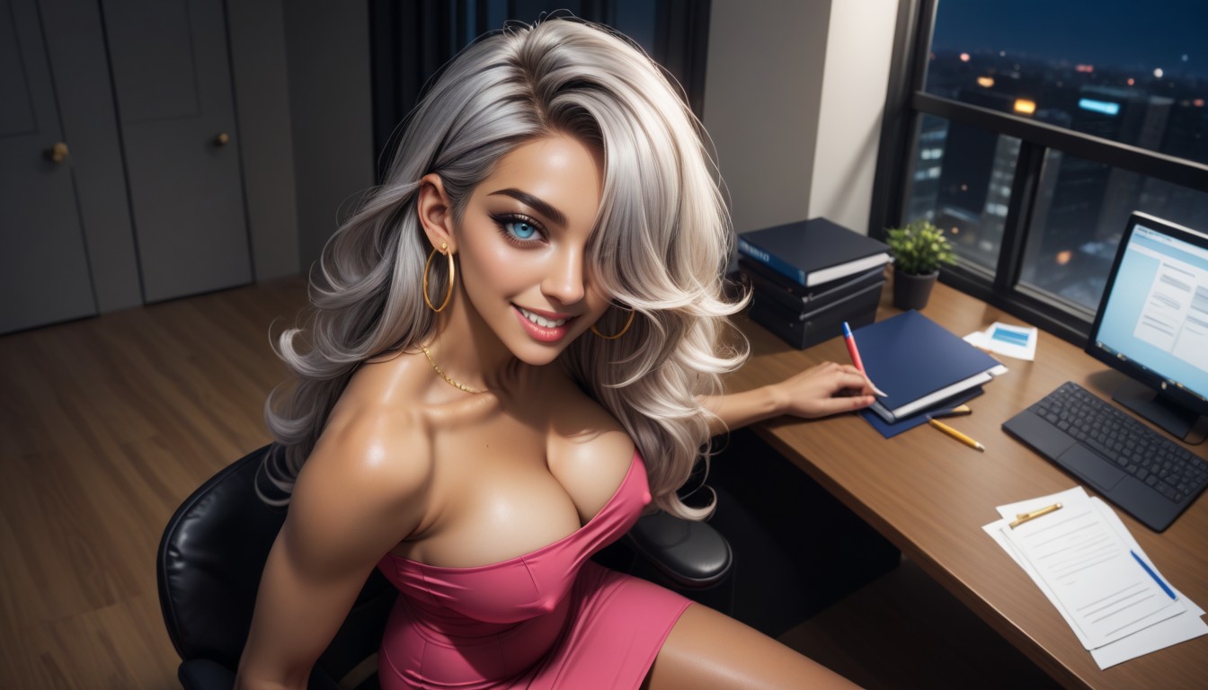 Noir, Perfect Teeth, Erect Nipples Porno IA