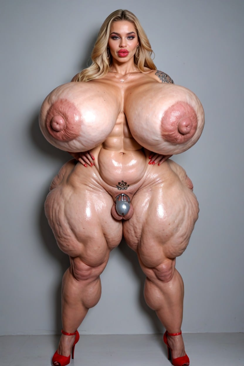 Oiled Skin, Huge Nipples, Impressive Details AI Porn