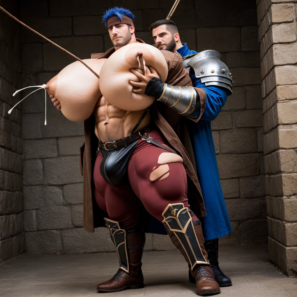 Leather Warrior Armor, Grabbing Boobs, Blue Hair AI Gay Porn