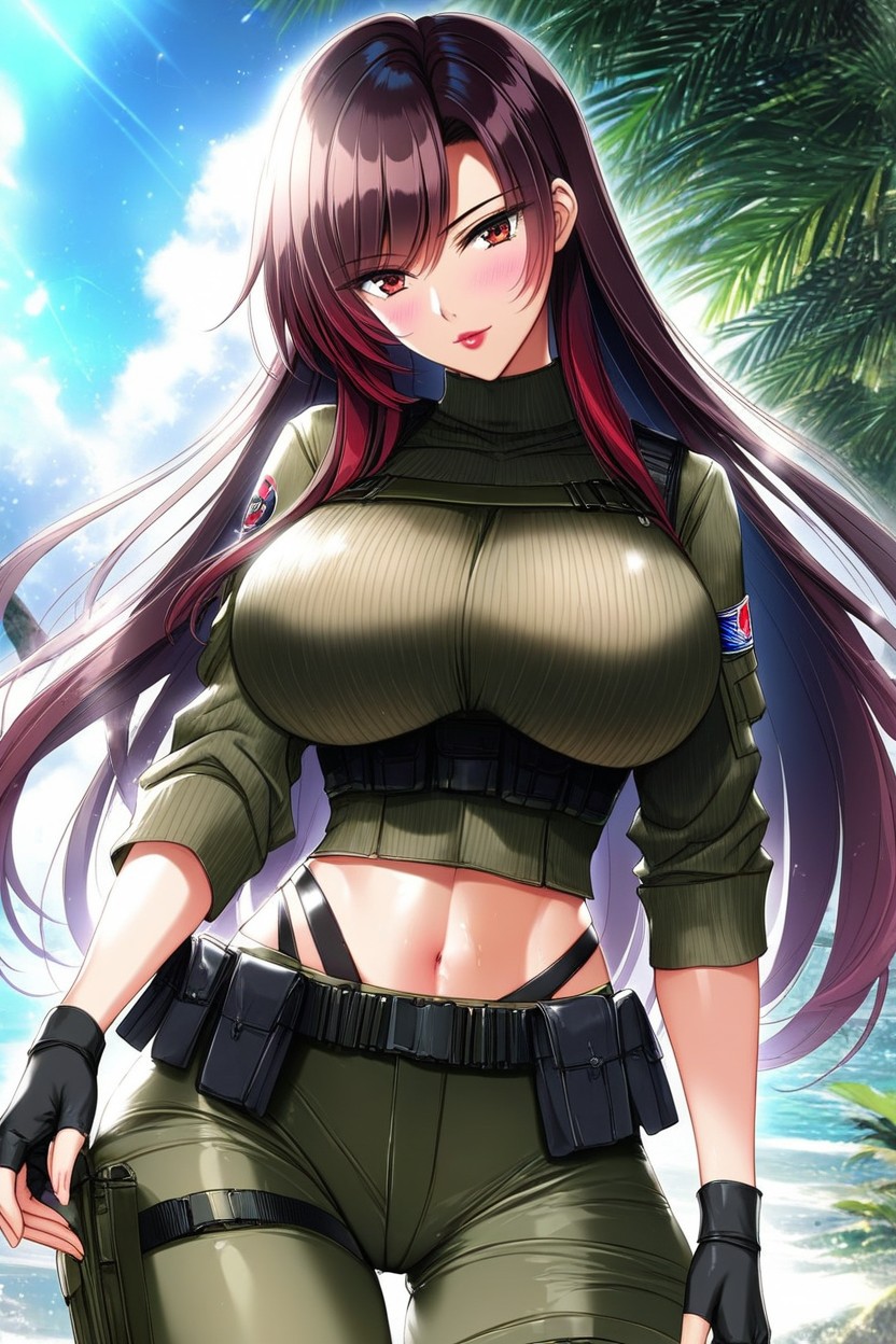 Military Look, Sylphlike, Shoulder Straps AI Porn