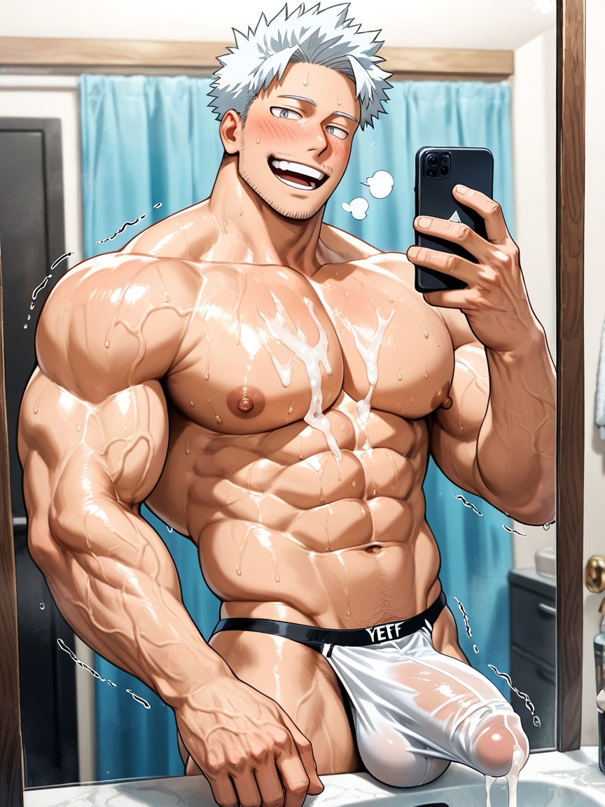 Muscle, Towel, Grey Eyes AI Gay Porn
