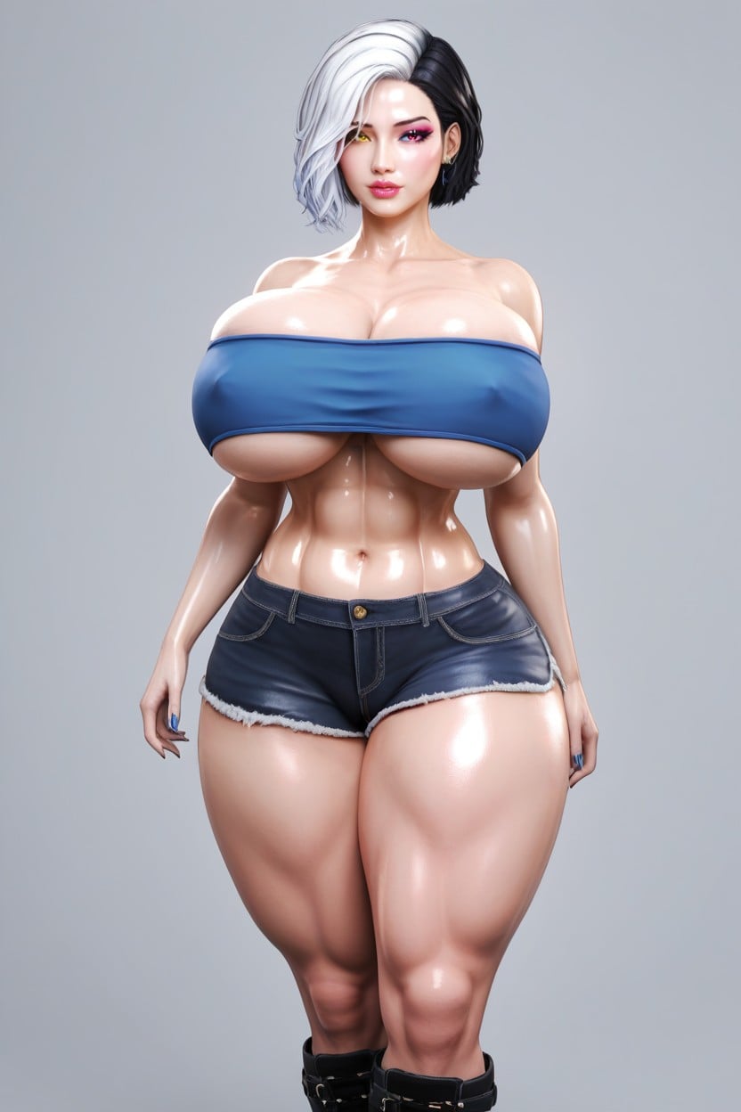 Short Length, Multicolor Hair, Ghostly Pale Skin AI Porn