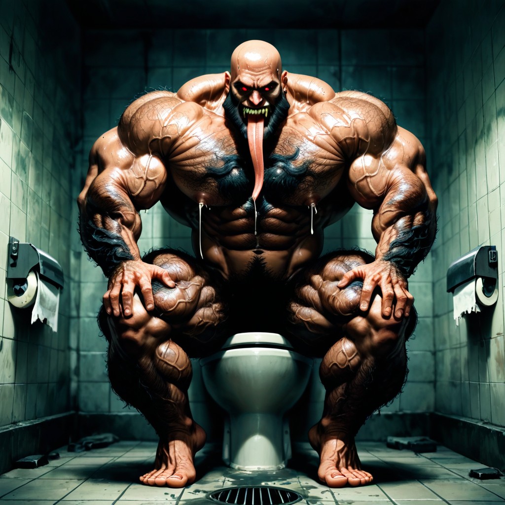 Square Jaw, Very Sweaty And Oiled, Bathroom Stall AI Gay Porn