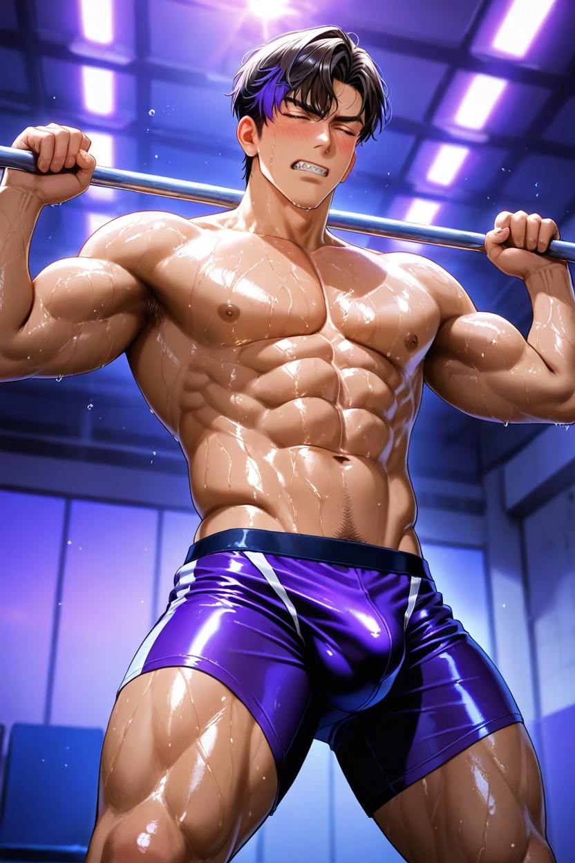 Solo, Fit, Sweat Droplets Catching Light AI Gay Porn