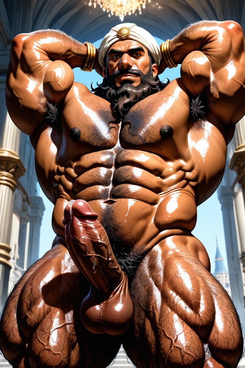 Long Black Curly Beard, Dark Brown Balls, Waist Shot AI Gay Porn