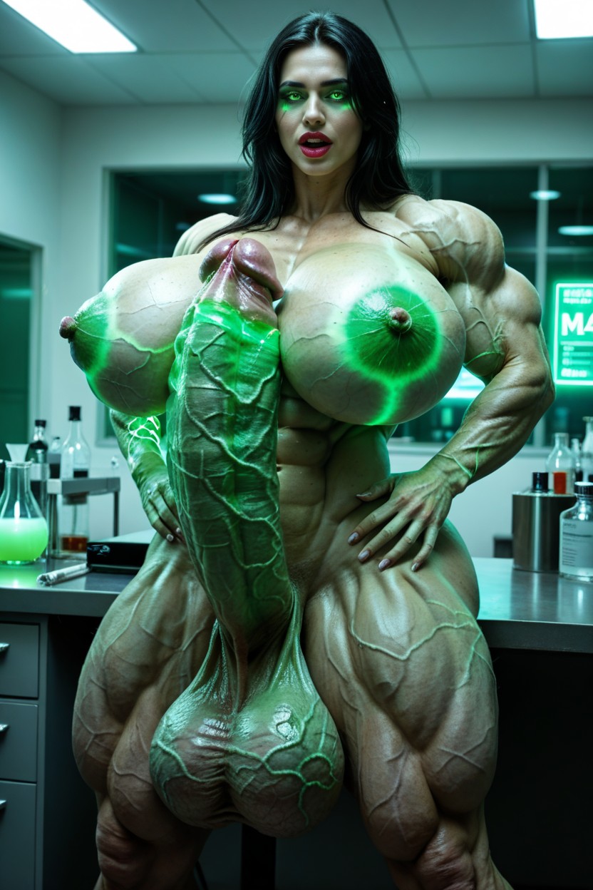 Standing, Hyper Massive Thick Veiny Glowing Cock, Extremely Veiny Glowing Arms Shemale AI Porn