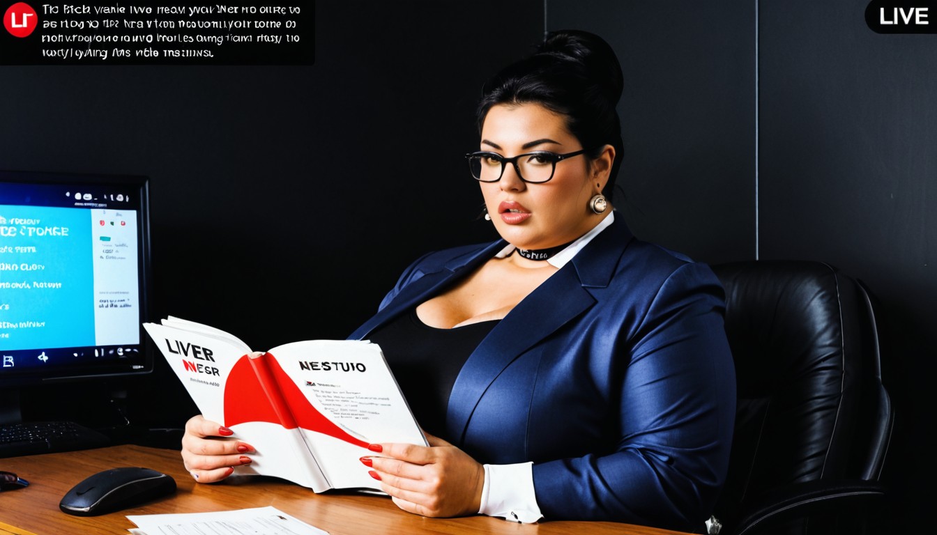 Long Black Hair, Tense, Futuristic Virtual News Studio Porno BBW IA