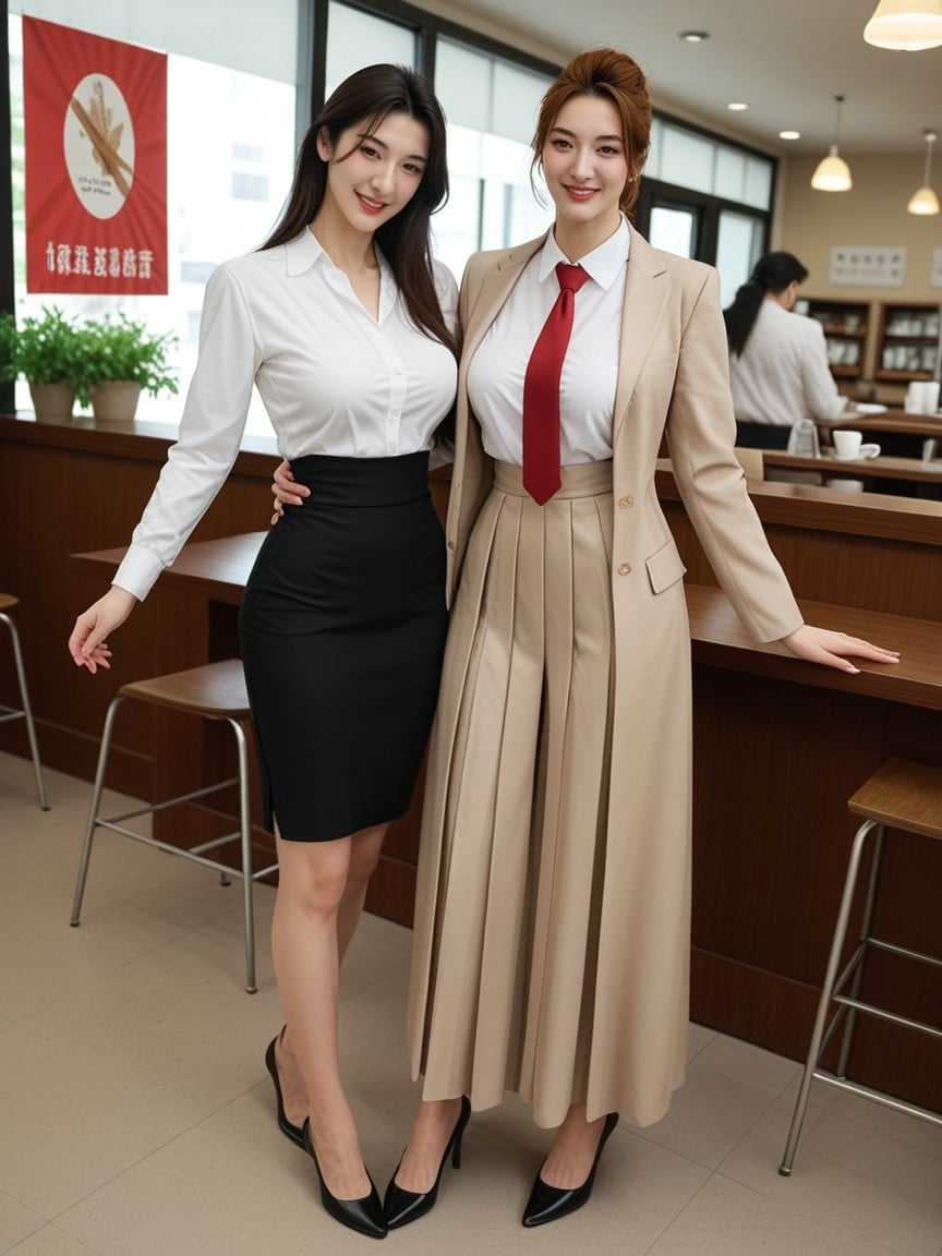 Round Face, Wearing A Beige Blazer, Medium Ass Asian AI Porn