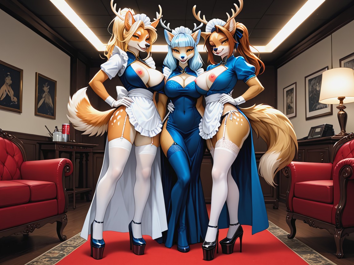 Furry Corgi Dog, Classroom, Blue Nippels Furry AI Porn
