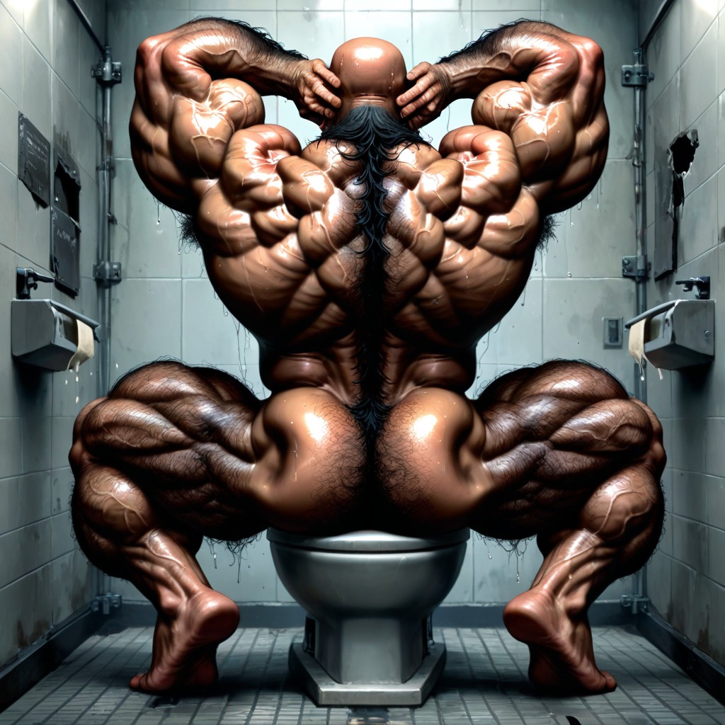 Hyper Nipples, Sitting Down On Toilet, Correct Anatomy AI Gay Porn