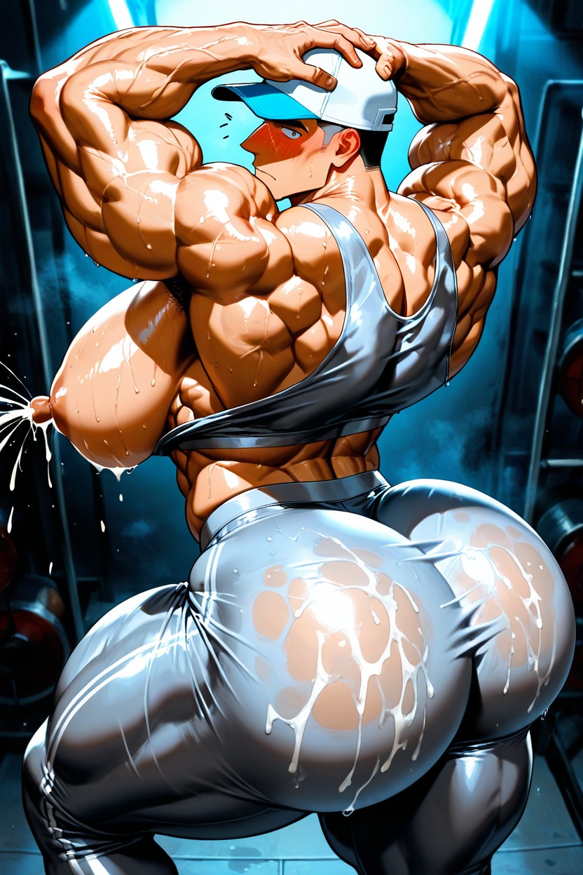 High Contrast, Transman With Pussy, Grey Translucent Brushed Texture Leggings AI Gay Porn
