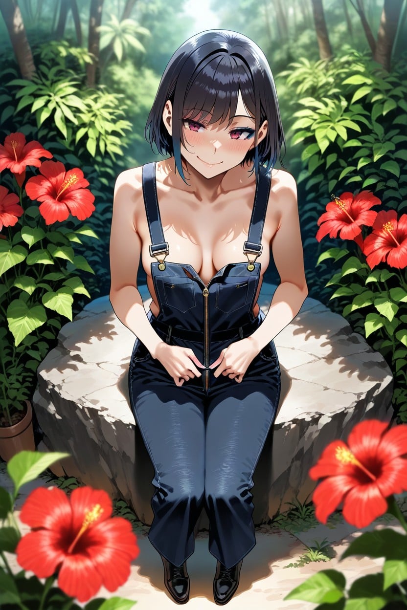 Maigre, With No Inner Layer Underneath Long Straight Black Hair With Bangs, Debout Porno IA Hentai