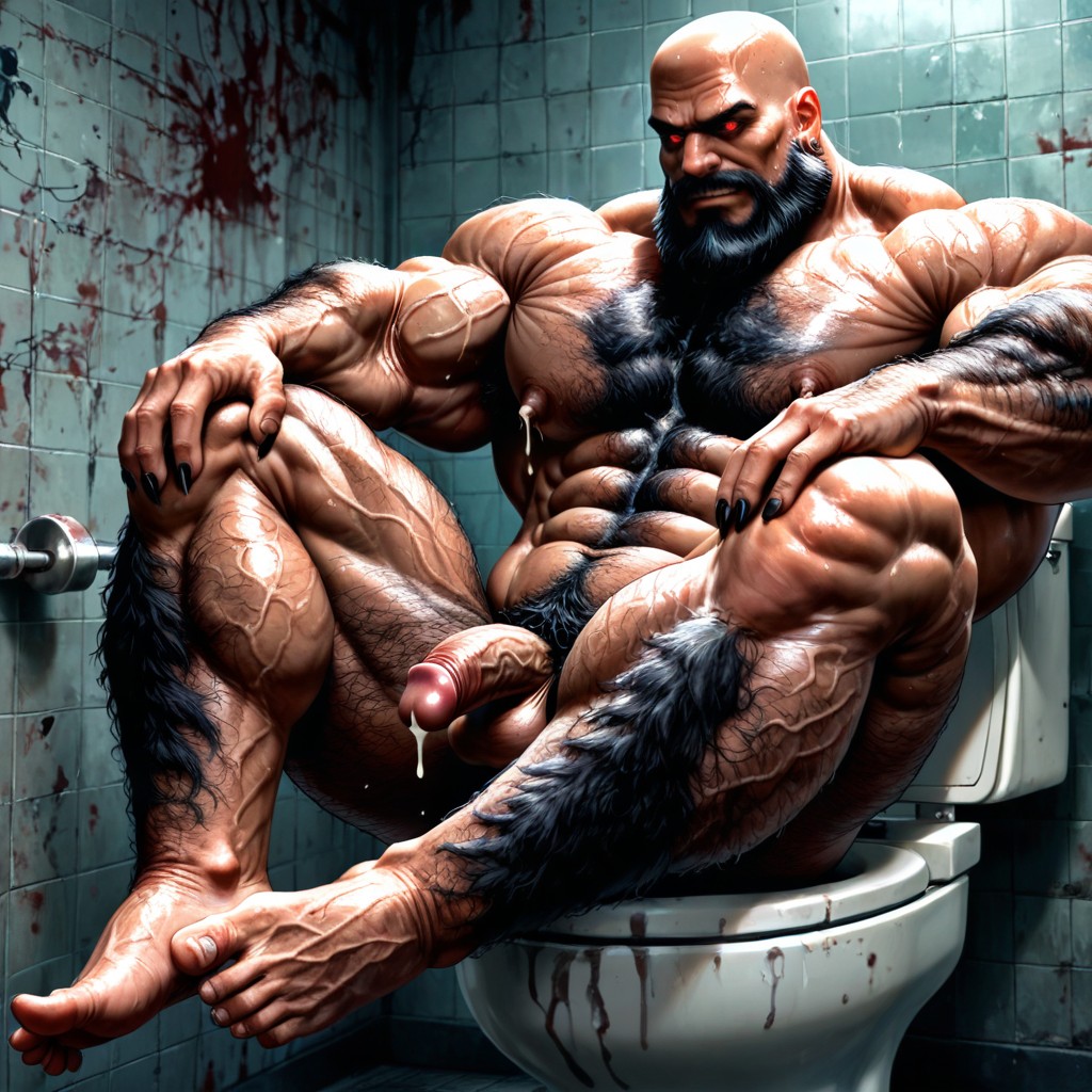 Muscular Neck, Incredibly Wide Shoulders, Demon Black Claws On Toes AI Gay Porn