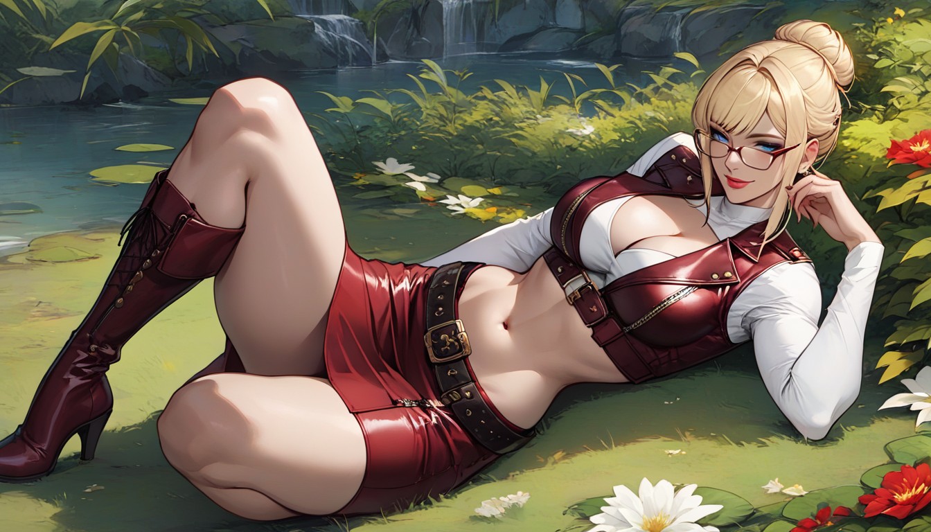 Beautiful Face, Burgundy Leather, Slut AI Porn