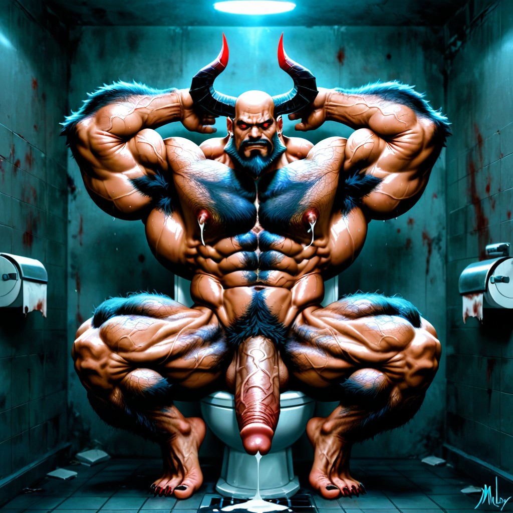 Bathroom Stall, Hands Behind Head, Extremely Hairy Armpits AI Gay Porn