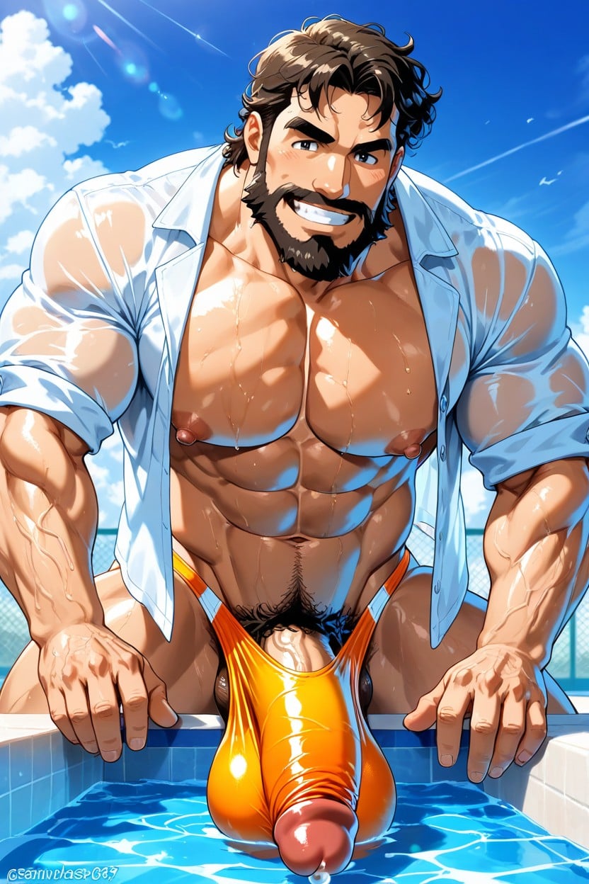 In Shape, Flaccid Penis, Messy Hair AI Gay Porn