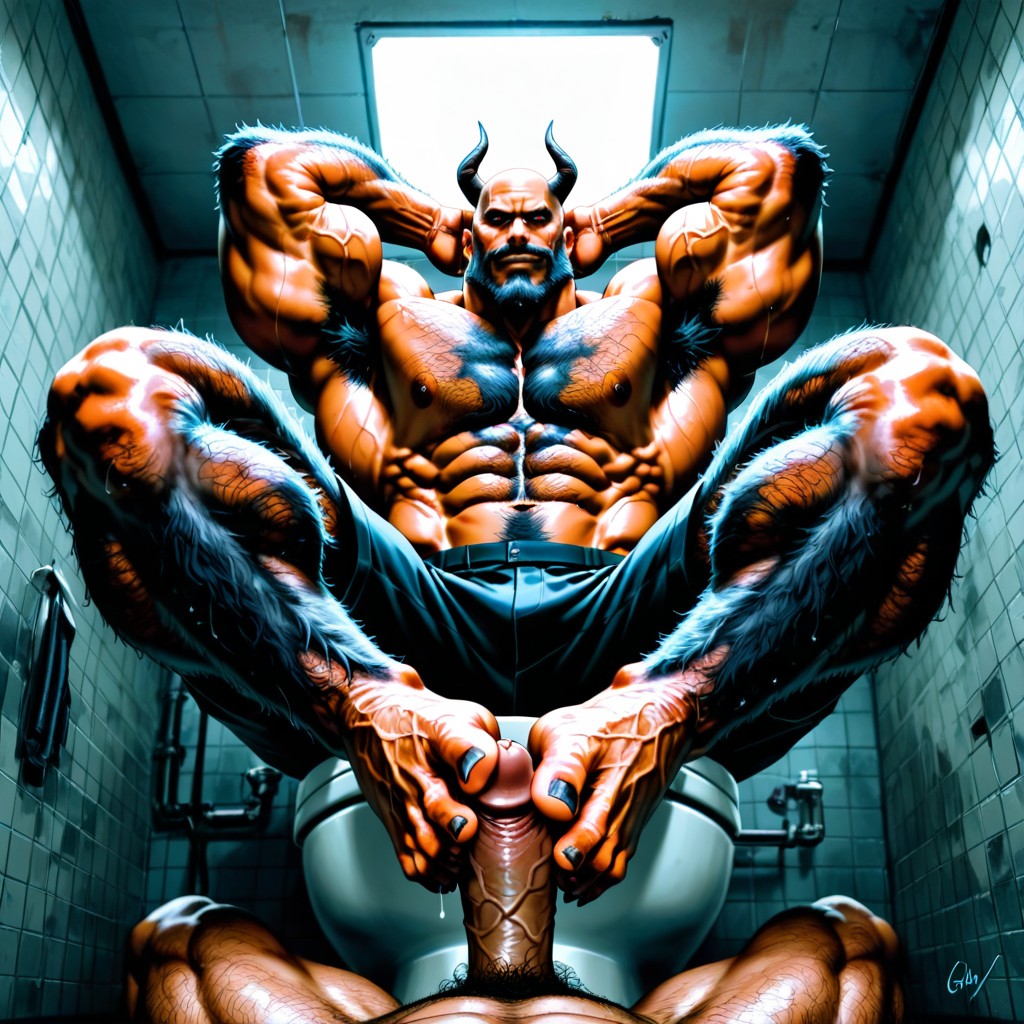 Very Sweaty And Oiled, Huge Hairy Pecs, Hyper Muscles AI Gay Porn