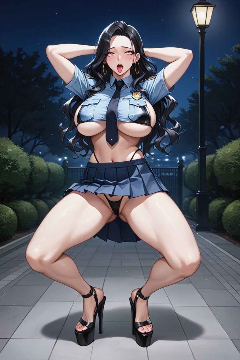 Exaggerated Waist, Black Parted Side Swept Hair, 18+ Hentai AI Porn