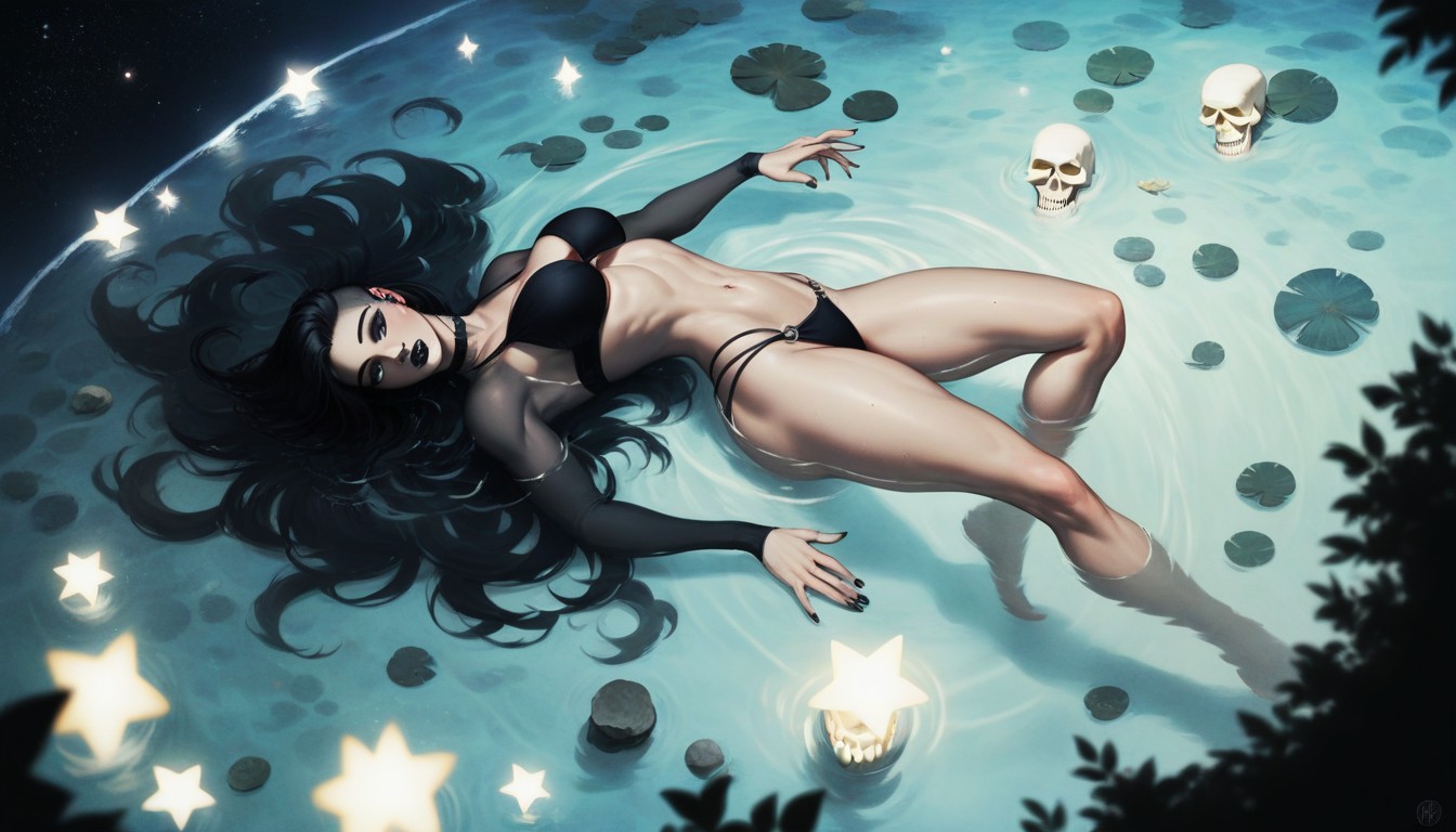 Dark Black Nail Polish, Full Body Scene, Healthy Figure Hentai AI Porn