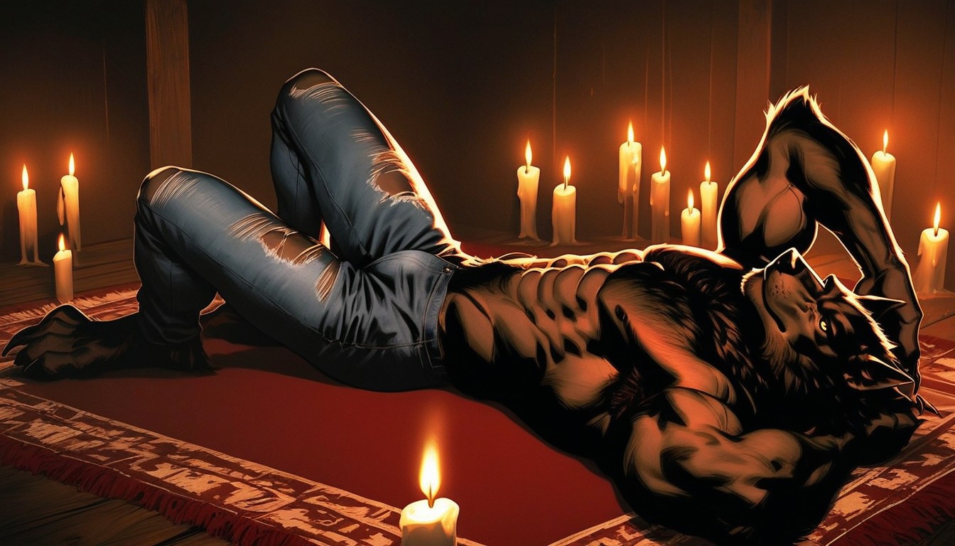 Hard Shadow, Werewolf Laying Its Back, Highly Detailed AI Gay Porn