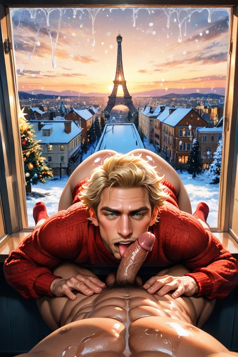 Muscular, Eiffel Tower, Beautiful View From The Window To Paris AI Gay Porn