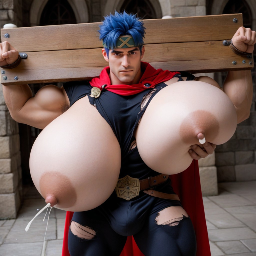 Shirt Ripped Open Around Boobs, Grabbing Boobs, Long Red Cape AI Gay Porn