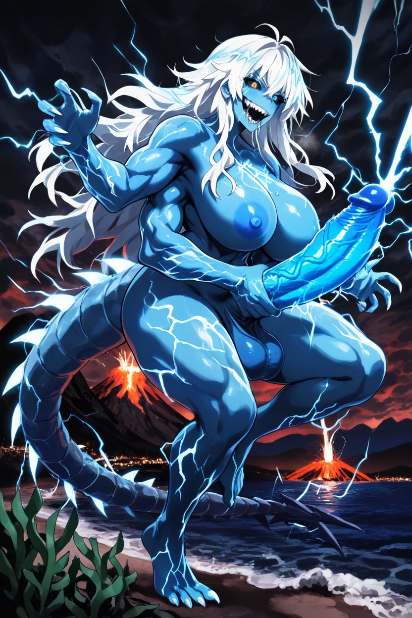 Lightning Storm Background, Volcano Elemental, Cruel Grin Hentai AI Porn