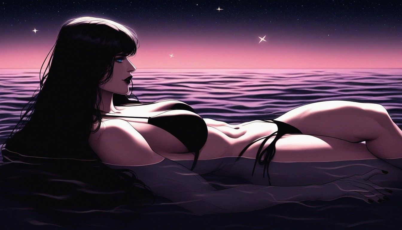 Side View, Half Submerged In Water, Black Lipstick Hentai AI Porn