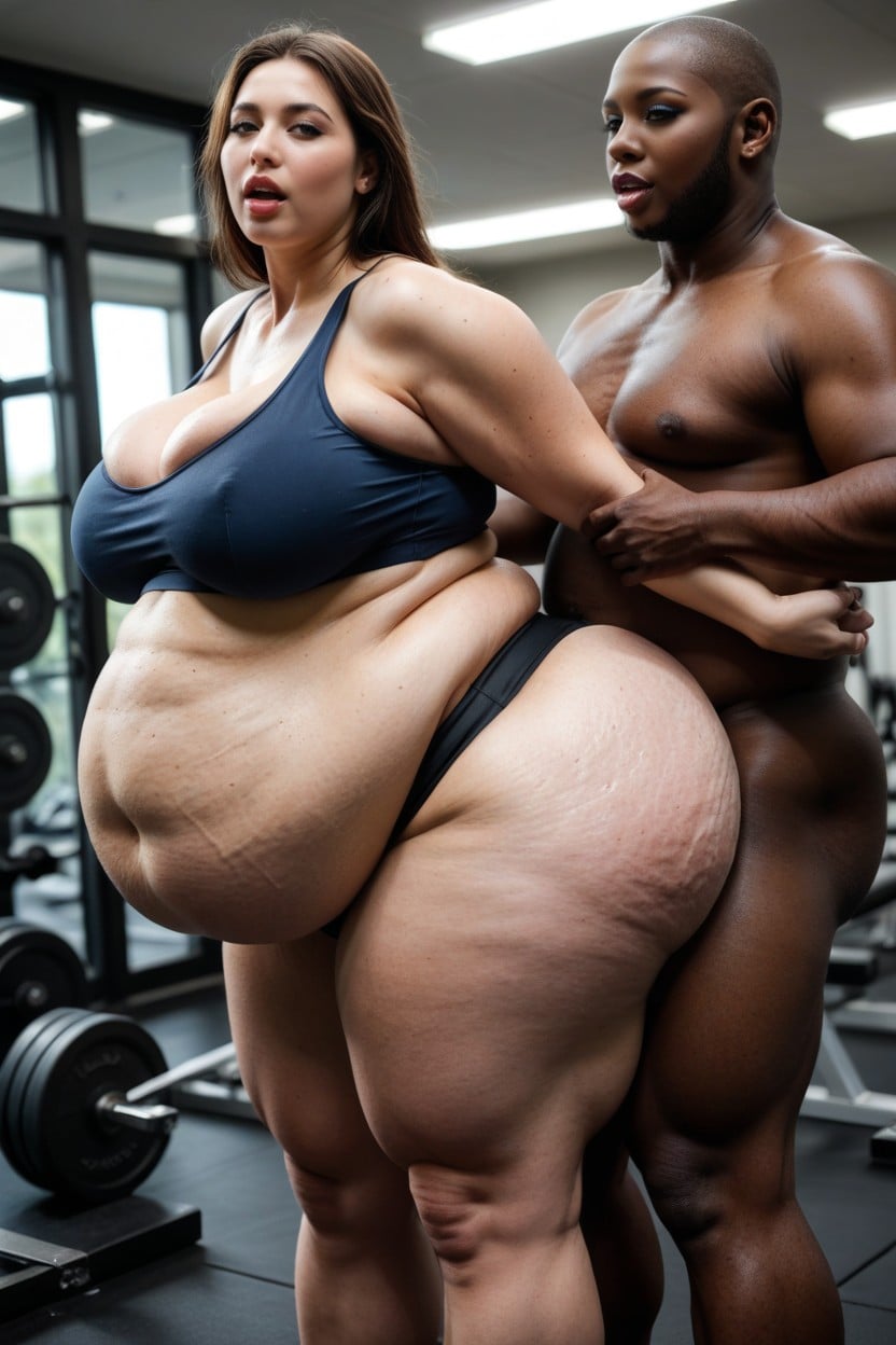 Man Is Bigger, Massive Overflowing Cleavage, Thick Thighs BBW AI Porn