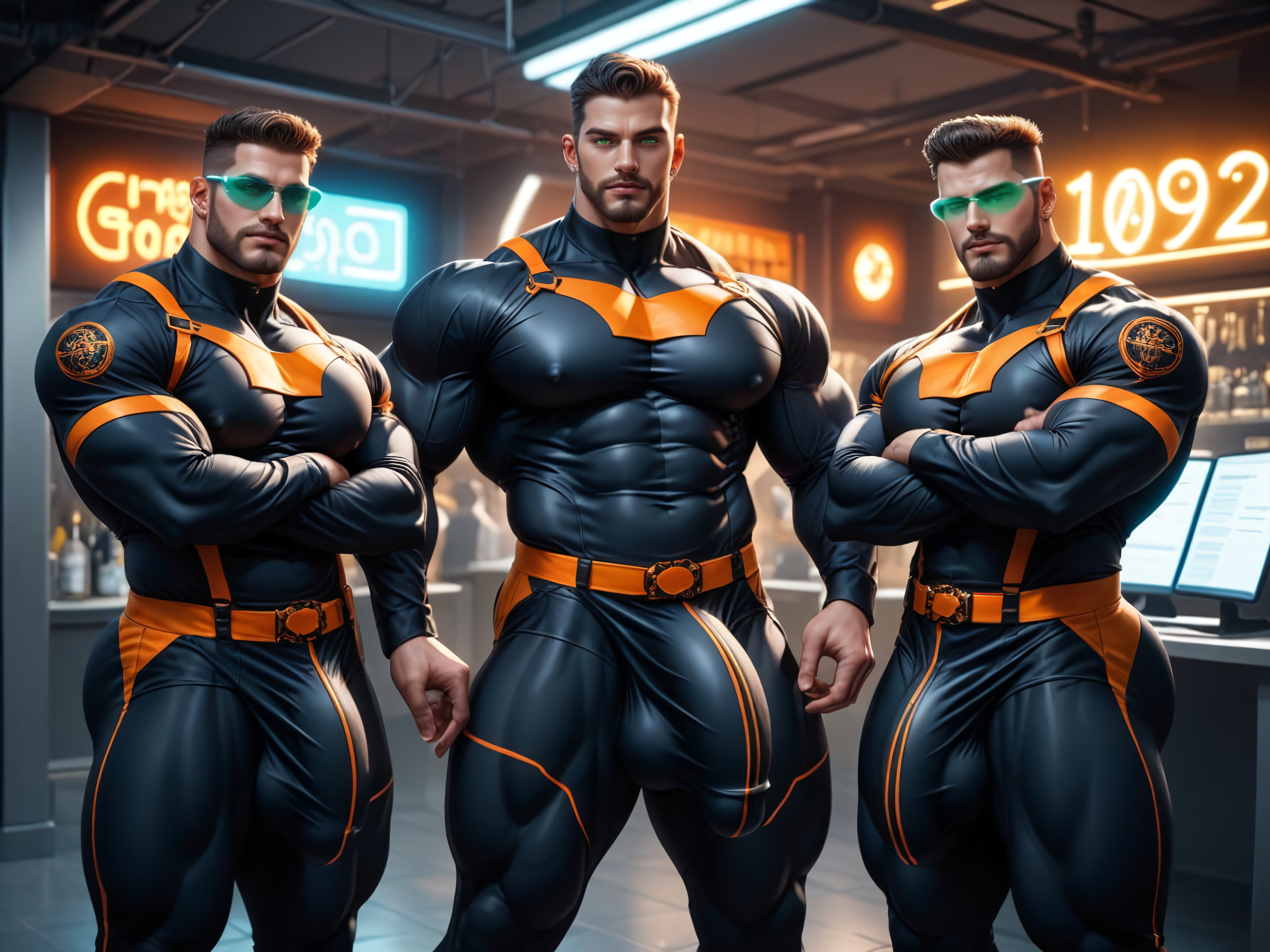 Background Is An Underground Government Military Research Laboratory, Model Pose, All Men Have Hypercocks AI Gay Porn