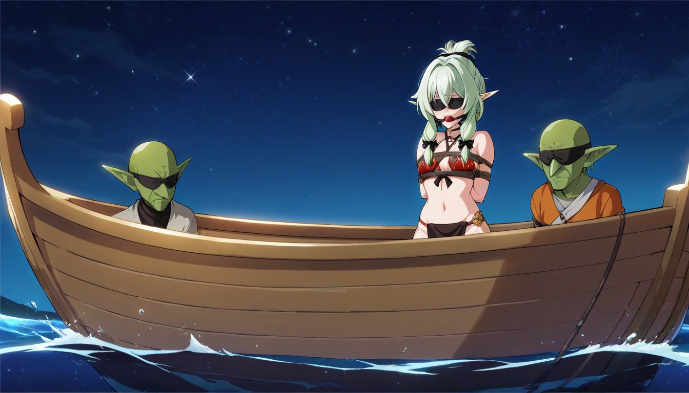Female Blindfold, On Open Sea, Only Tow Charachter ヘンタイAIポルノ