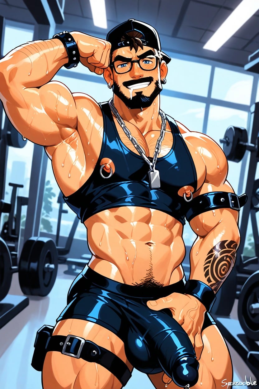 Dark Blue Eyes, Sweating, Wet Tanktop AI Gay Porn