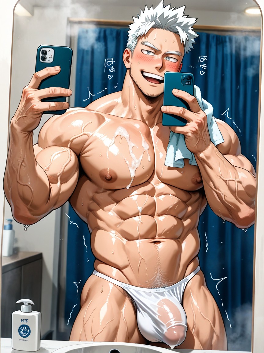 Underwear Excesive Cum, Selfie, Holding Towel AI Gay Porn