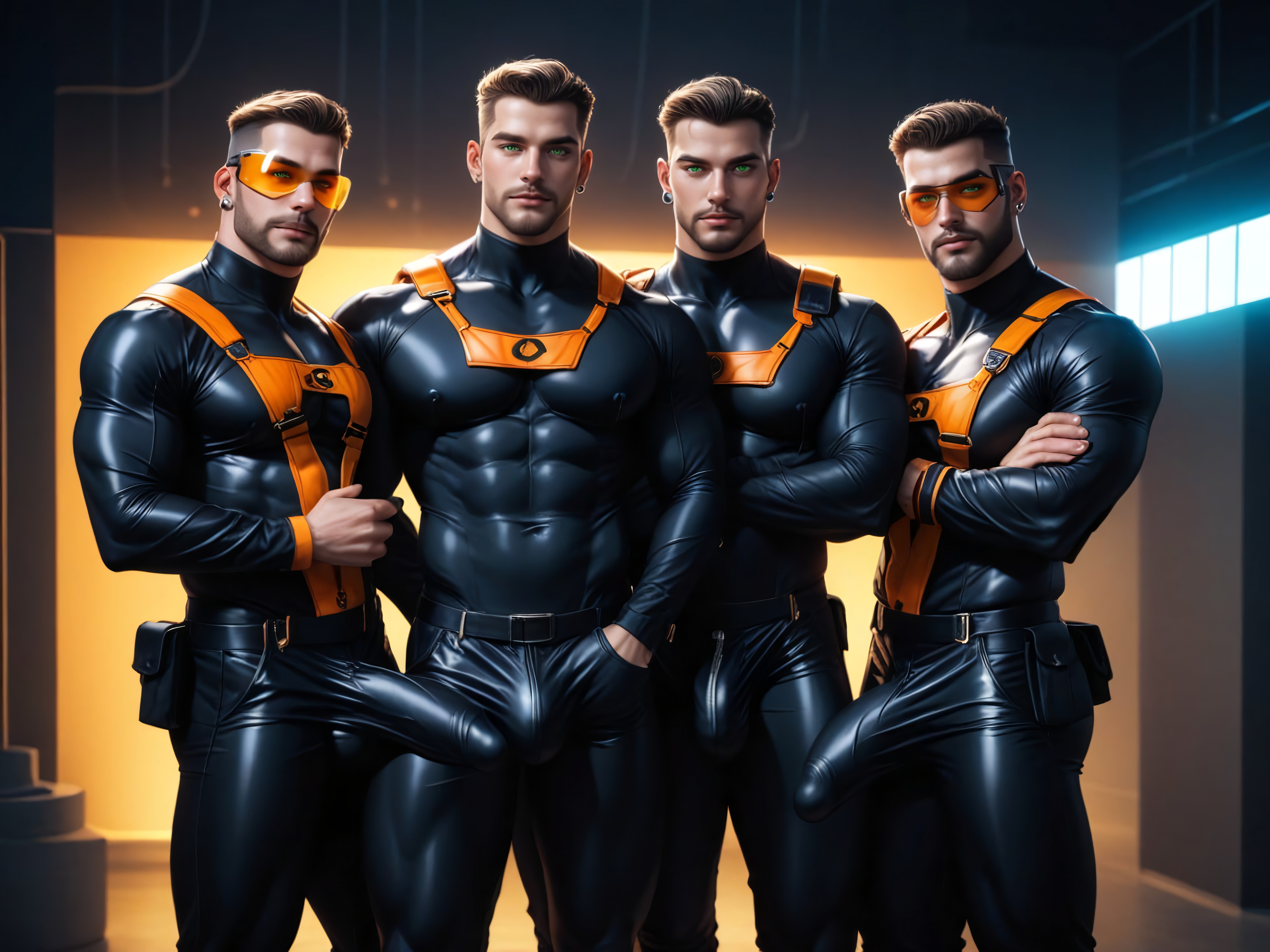 Model Pose, Bodysuit Is Extremely Form Fitting, Muscle Daddy Physique AI Gay Porn