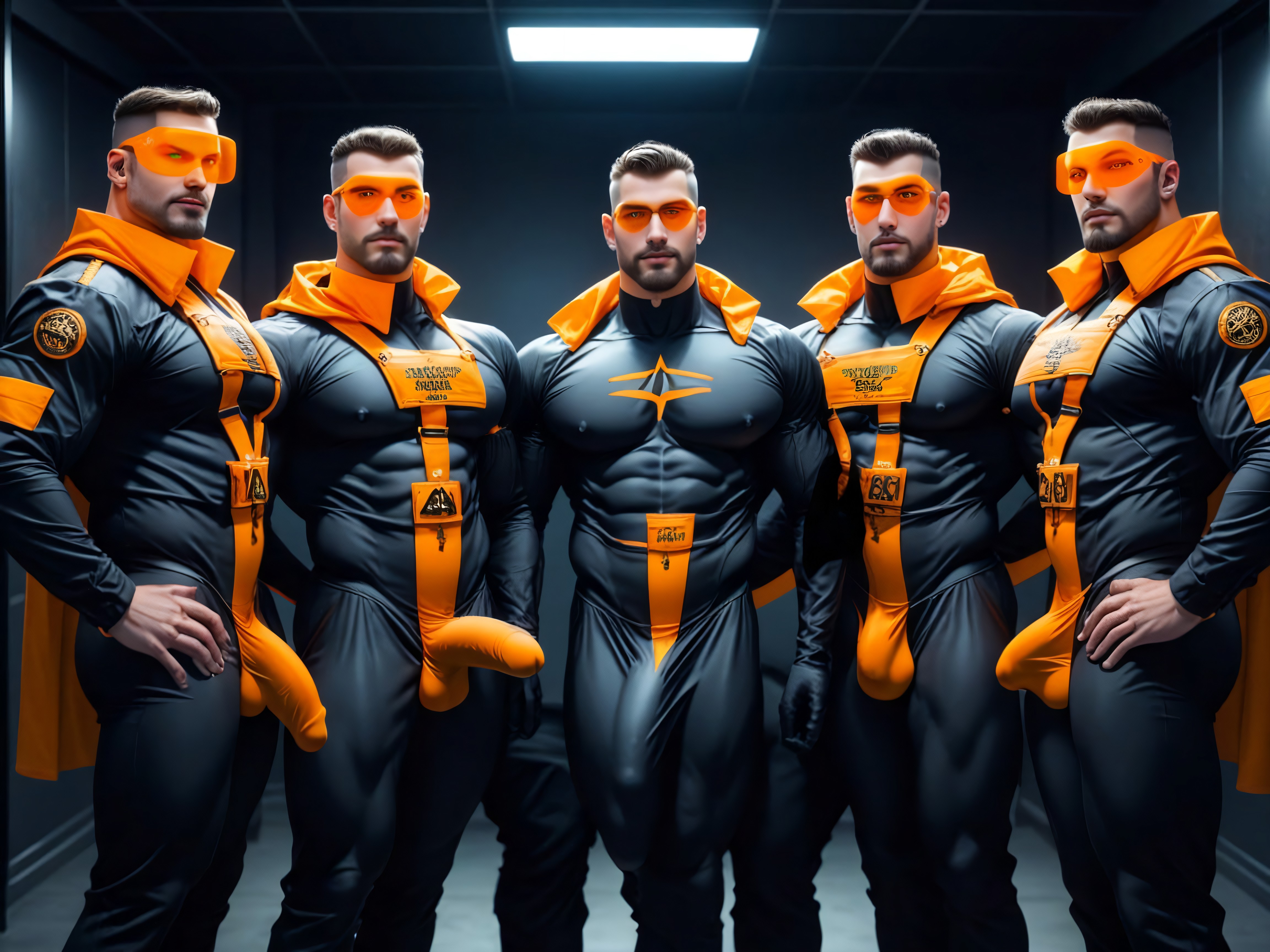 Huge Veiny Bulge, Many Clones That Look Like Gordon Freeman From Half-life Game, Skintight Clothing AI Gay Porn
