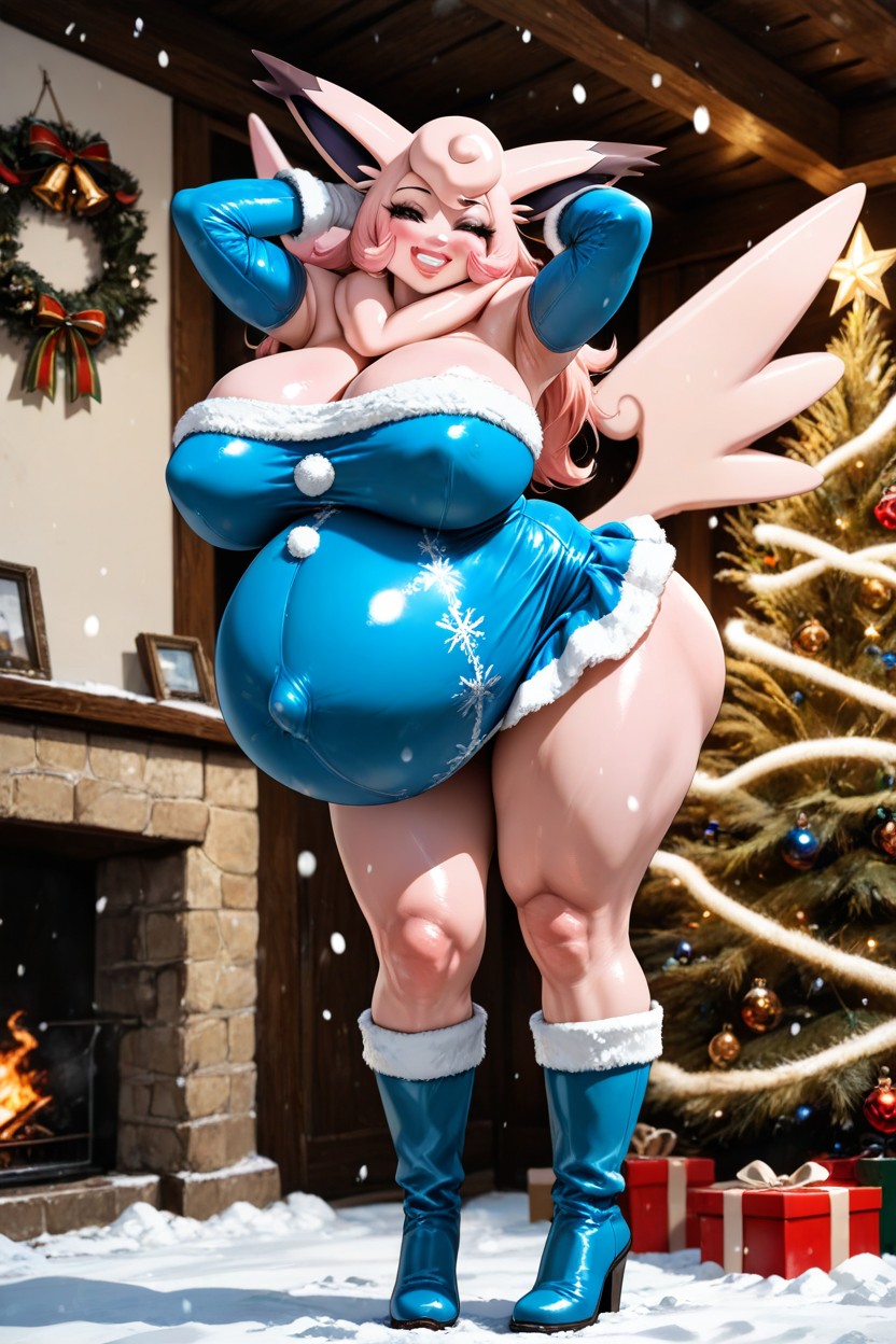 Very Blushed, Gigantic Round Pregnant Belly, Warm Makeup AI Porn
