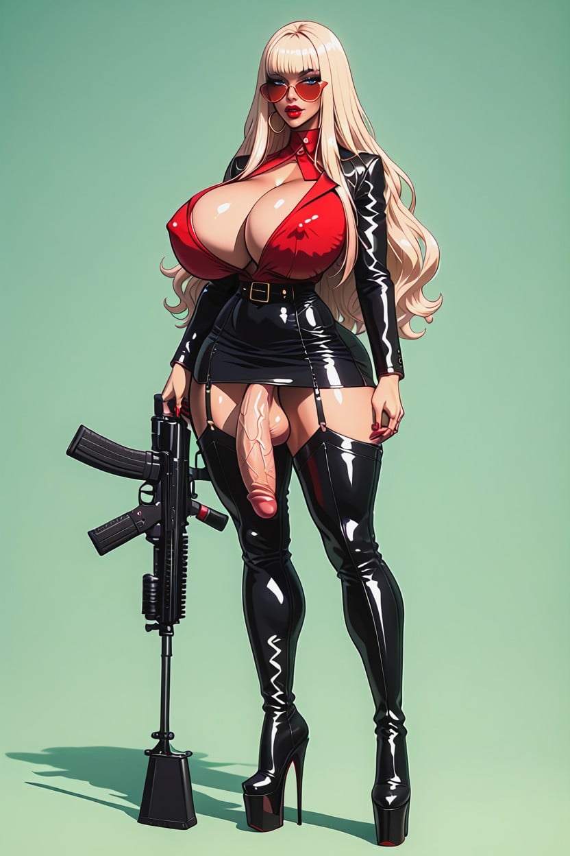 18+, Holding A Large Blaster Rifle, Pale Skin Porno IA