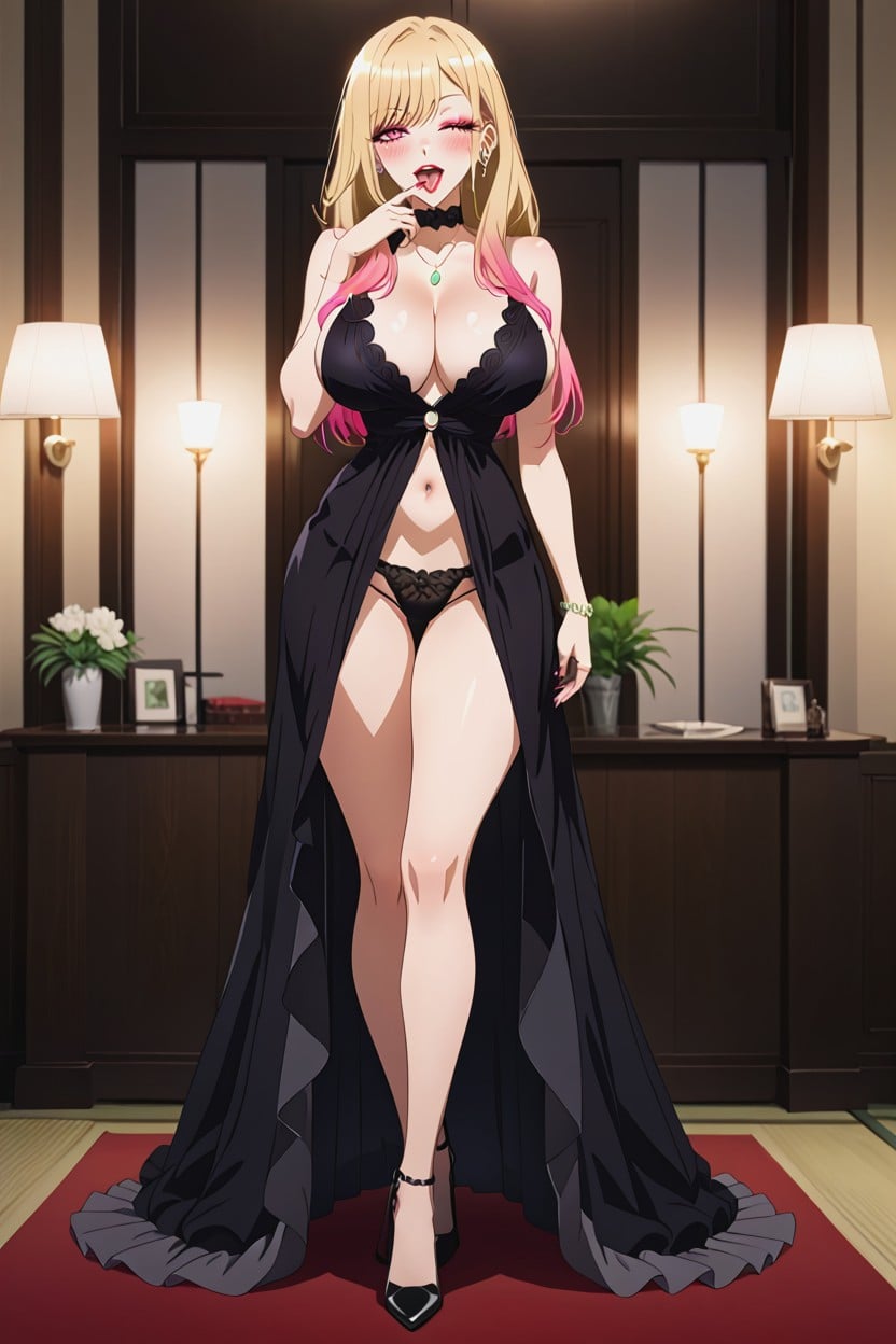 Exposed Navel, Eyeshadow, Full Lips Hentai AI Porn